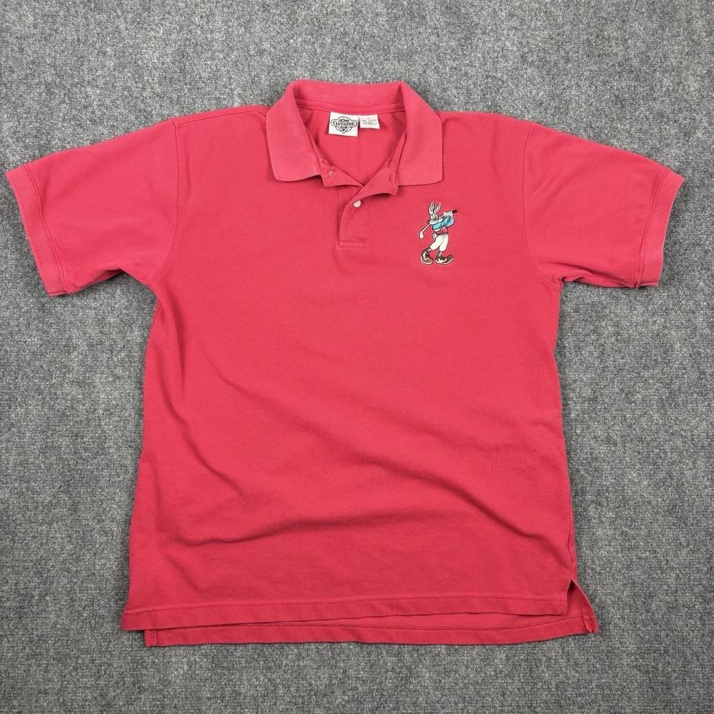 Vintage 90s Bugs Bunny Looney Tunes Golf Polo Shirt Red Acme Clothing Co Men's M